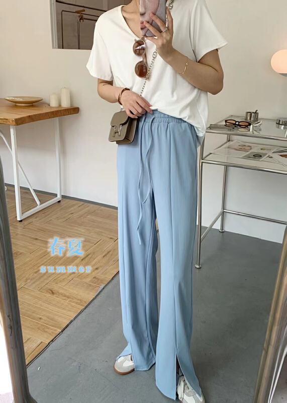 goods in stock! New in early summer! [Ellie] simple, high waist, thin, vertical, open and straight casual pants 1054# LSL