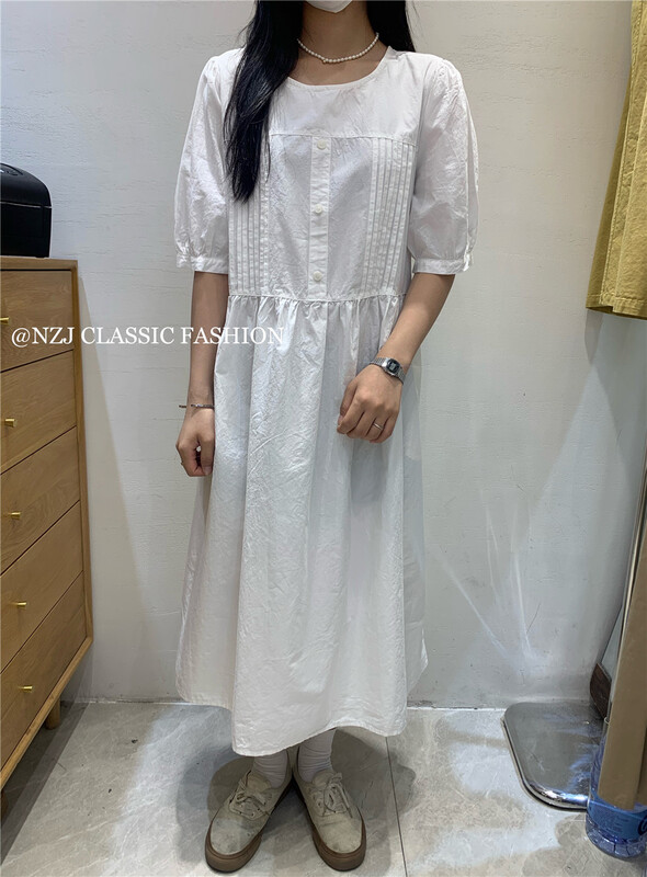 [NZJ] lady round neck Pleated Dress 830097# L