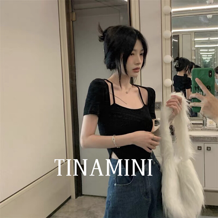 goods in stock! New in early summer! [tinamini] fake two piece vintage fashion shirt m0108# hjy