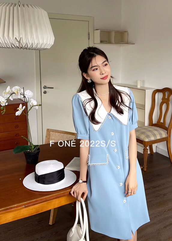 New in early summer! [f one] temperament lady suit doll collar stitched dress 56182# WPL