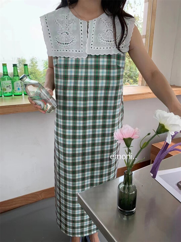 [emoni] Plaid Pleated Dress 10920# CLS