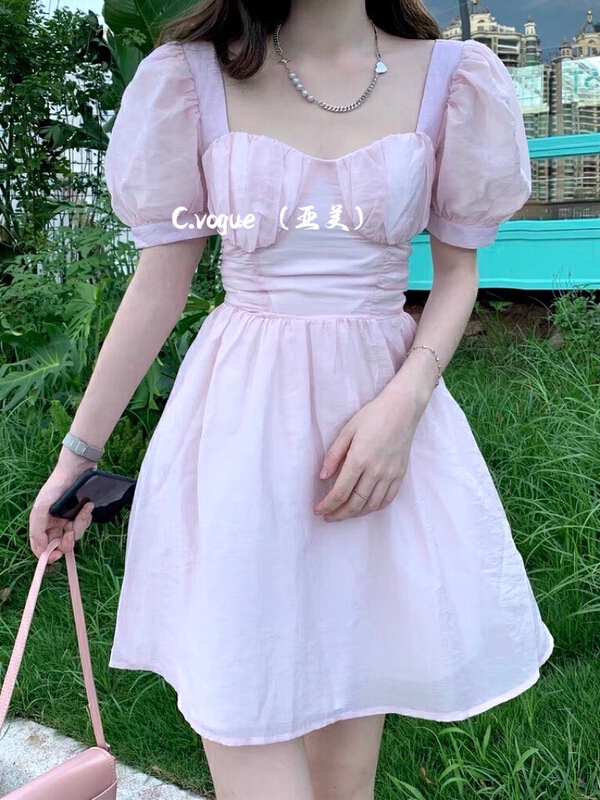 【C.VOGUE】韓系溫柔純欲粉色短款連衣裙  29660#  PCZ
