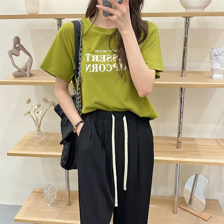 New in early summer! [six plus] Korean style simple letter round neck short sleeved T-shirt 8023# CLS