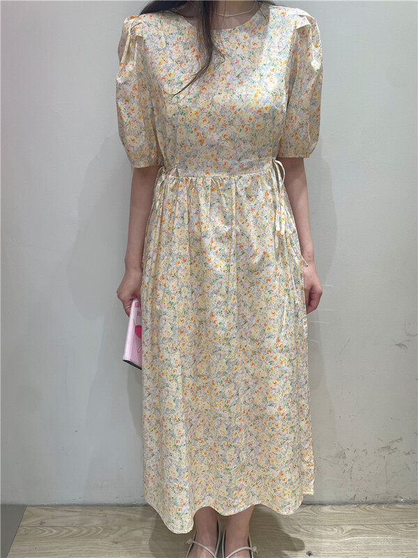 [sugar offices] drawstring waist closing floral slim dress 1153# HBx