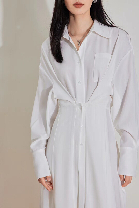 [until blue] Hepburn style niche medium length shirt dress 21358# XYJ
