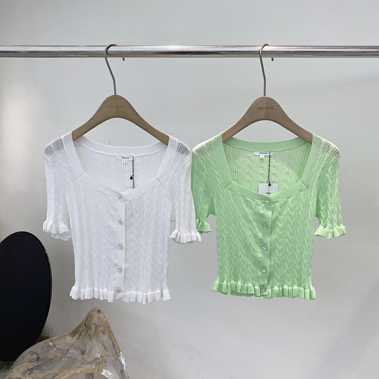 New in early summer! [Yang lotus] Korean Vintage square neck knit shirt s12230165# ozq