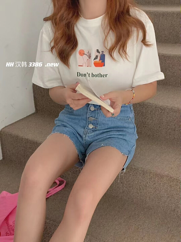[HH & miss Lai] Korean pattern embossed print casual loose short sleeve T-shirt 3386# L