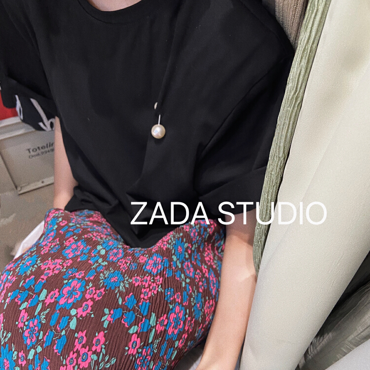 初夏上新!【ZADA】復古鬆緊腰壓褶面料花半身裙  3253#  WTT