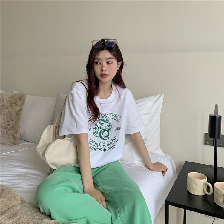 goods in stock! [timely rain] versatile loose design cartoon tiger printed short sleeve T-shirt (T-shirt only) 67229# WPL