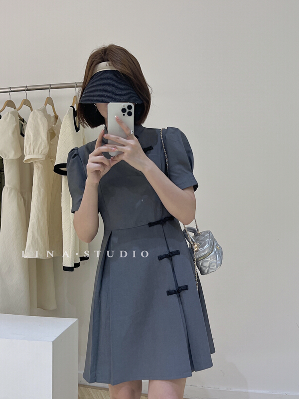New in early summer! [Lina] Chinese style retro cheongsam waist closing thin dress 0110# hjy