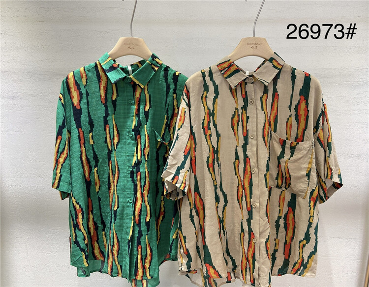 [ninestone nine stones] fashion printed personalized short sleeve shirt 26973# L