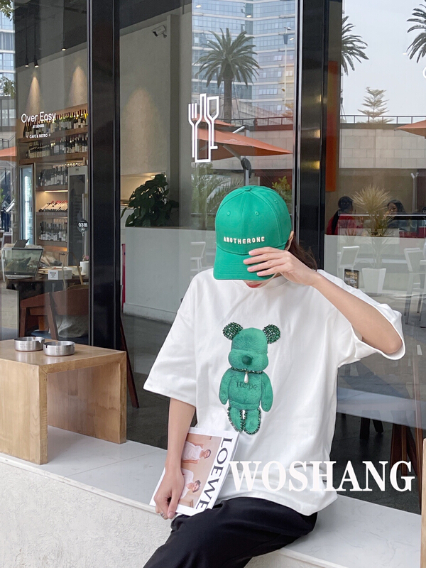 New year in early spring! [woshang woshang] Korean heavy industry nail bead trend design Short Sleeve T-shirt 1073# XYJ