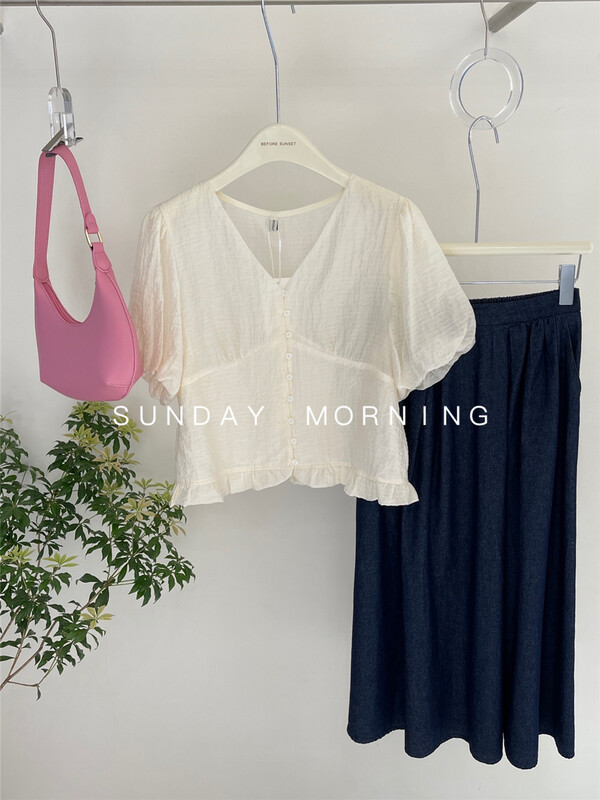 [Sunday morning] Korean style bubble sleeve short shirt 6966# ZSY
