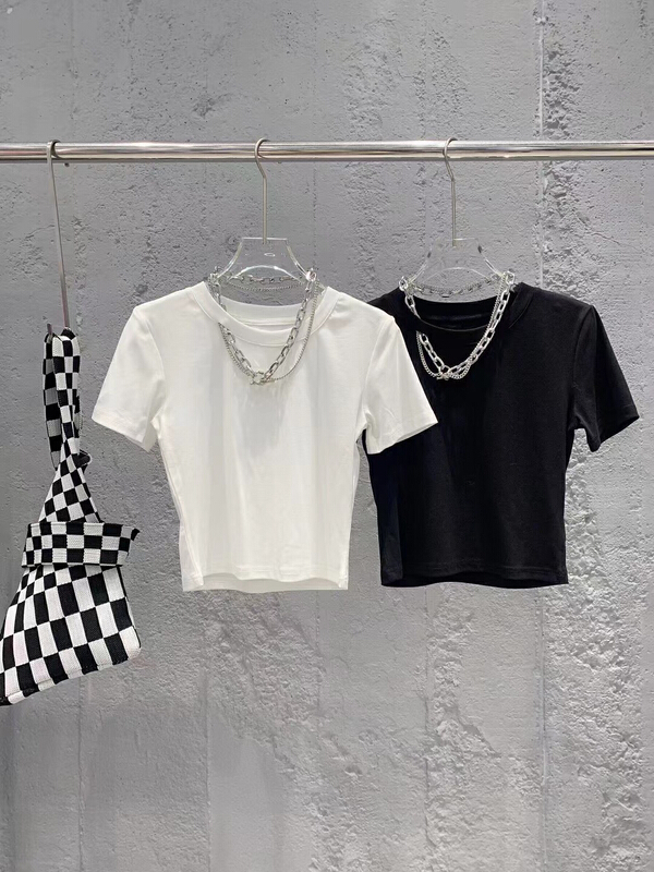 [DS] simple high elastic foreign style short sleeve T-shirt (with necklace) 37033# CJJ
