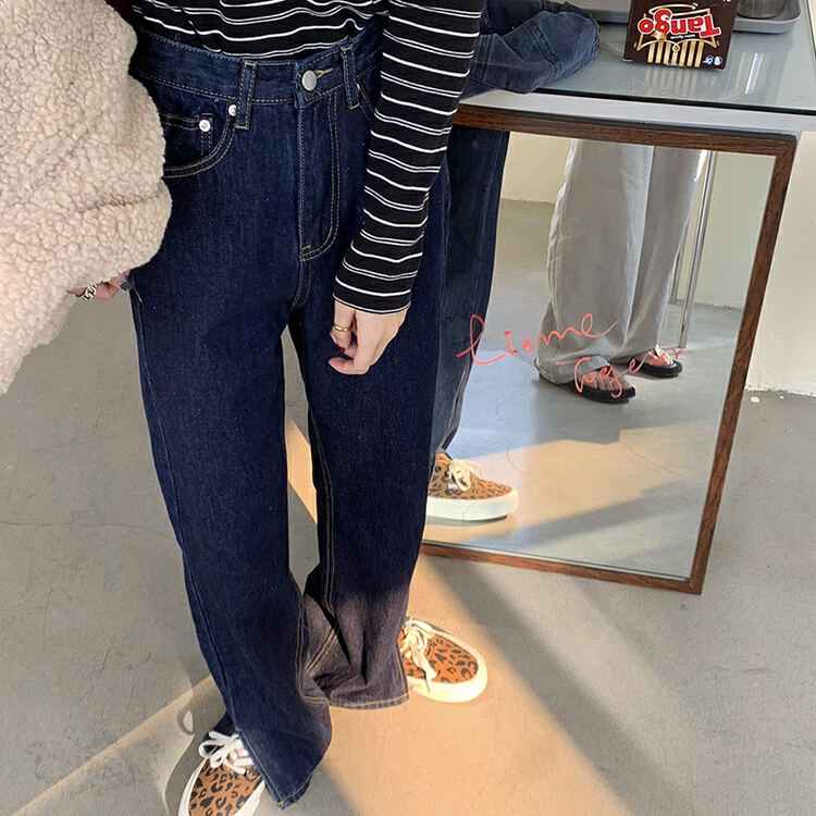 New year in early spring! [timely rain] Han Feng ins high waist thin side slit loose versatile jeans 76659# YYW