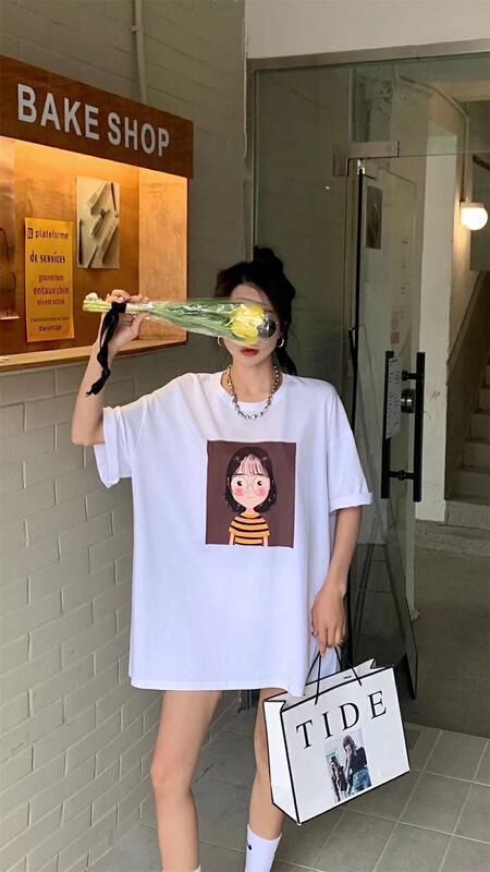 [CC +] graphic print comfortable short sleeve T-shirt 8366# L
