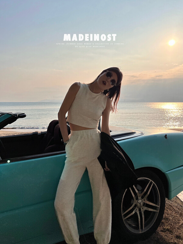 New year in early spring! [OSHA madeinost] simple 100 Knitted Vest + comfortable color matching casual pants set 86017# ll