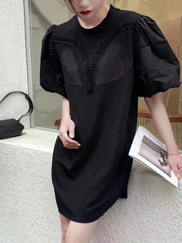 [DS] Korean style bubble sleeve round neck dress 68128d# XYJ