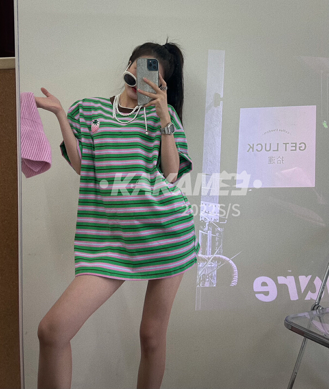 【KAKAMEE】條紋米奇草莓短袖T恤  S375#  LSL