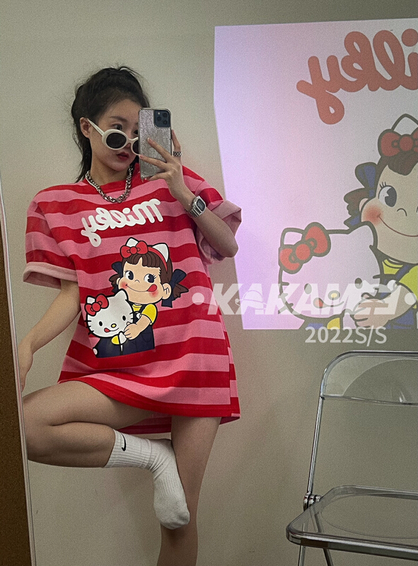 [kakamee] Korean stripe loose short sleeve T-shirt 3959# LSL