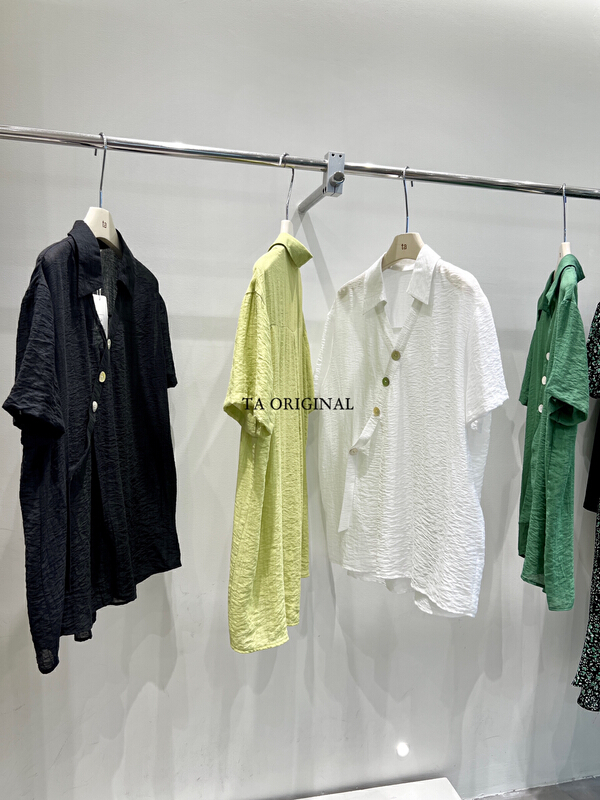 [TA] textured shell button loose short sleeve shirt c10812# ll