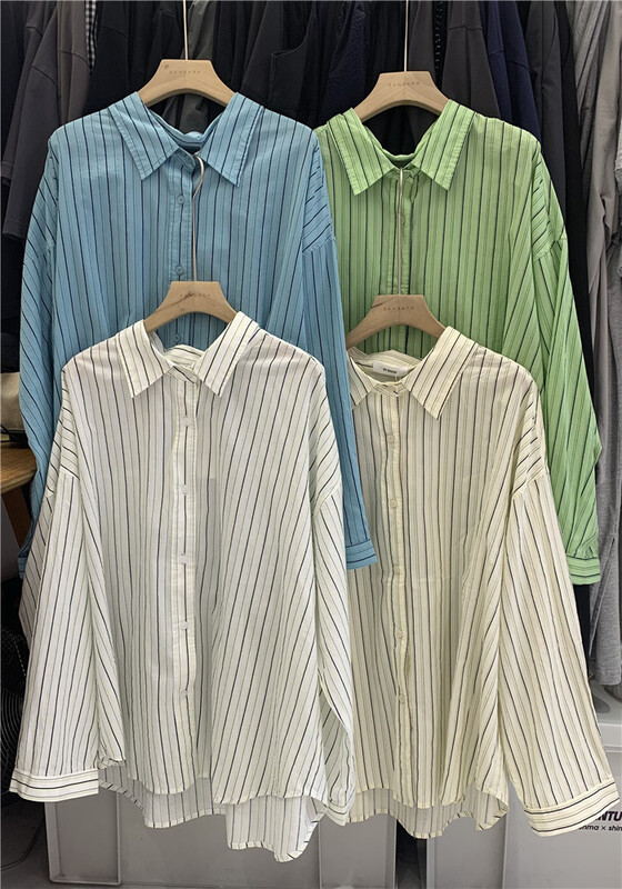 [sanbara] stripe design, trendy and versatile sunscreen shirt 9509# LSW