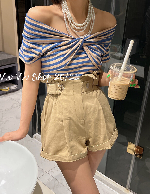 [v.v] Korean wide leg high waist casual shorts (excluding tops) 7260# cqw