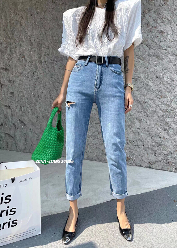 [zona] high waist and thin jeans (with belt) 2400# ozq