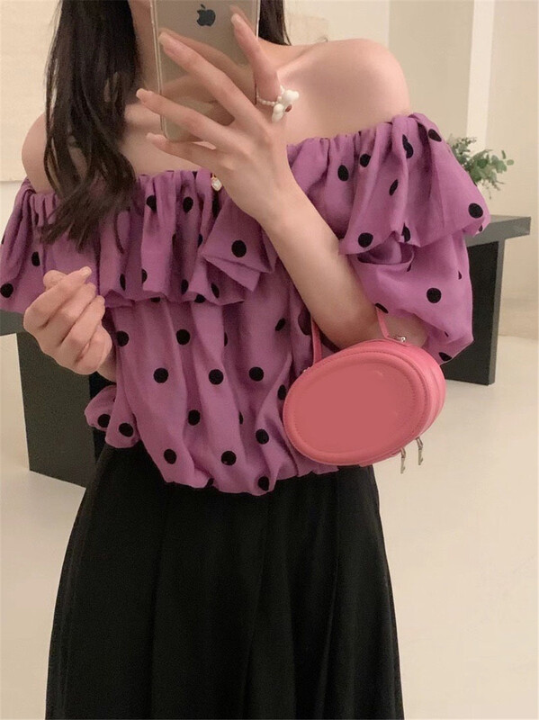 [Lina] wave point Korean one shoulder shirt 8934# zxx