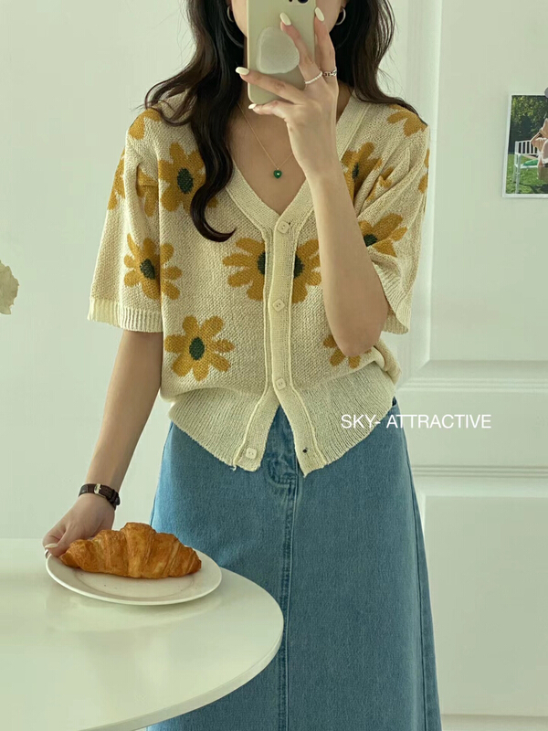 [sky] V-neck single breasted comfortable knitted cardigan 609# HBx