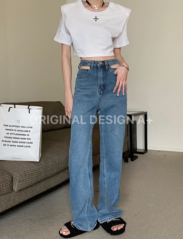 [a +] hollow straight jeans 9211# WPL