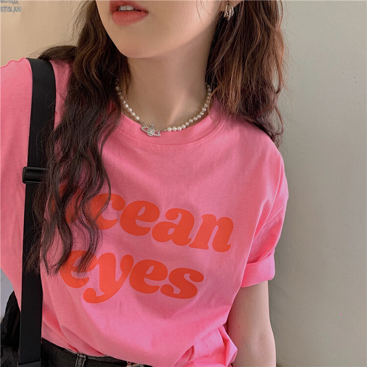 [timely rain] Korean style ins printed letters simple short sleeve T-shirt 42250# WPL