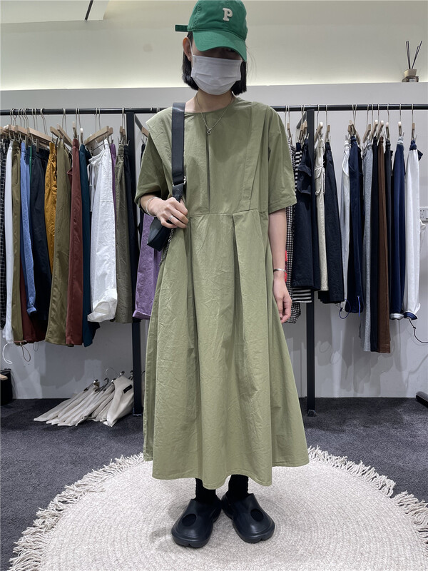 [original by hnhl] Korean round neck loose medium sleeve long skirt dress 17897# L
