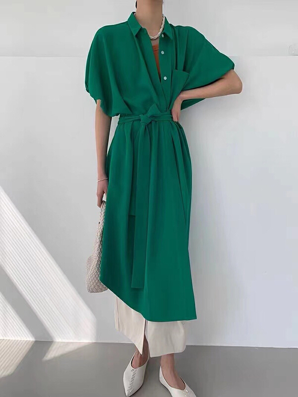 [S. small age] French corridor commuter lace up dress (with removable belt) 6675# hjy
