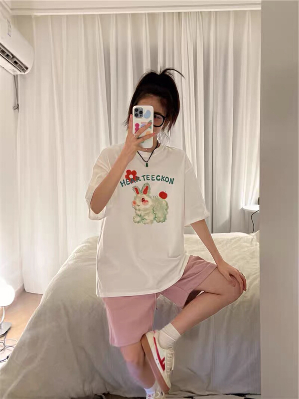 [Dake home] graffiti little white rabbit printed short sleeve T-shirt 6102# zjy