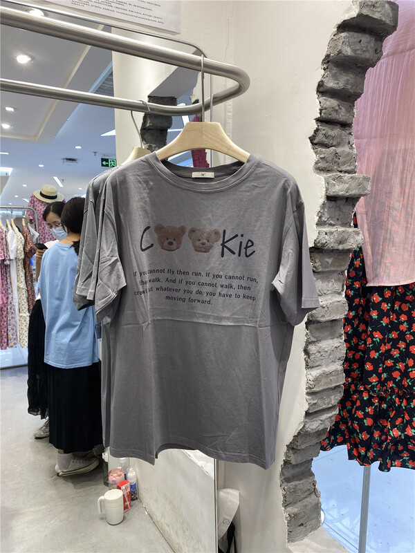 [FW] simple and versatile bear print loose short sleeve T-shirt 3716# WPL