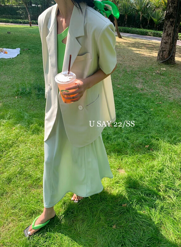 New in early summer! [u say] Korean loose and casual short sleeved thin suit (with belt) 65537# LSL