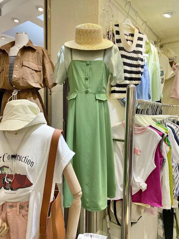 [Wo / men] crew neck versatile blouse + loose fashion suspender dress set 2723# zxl