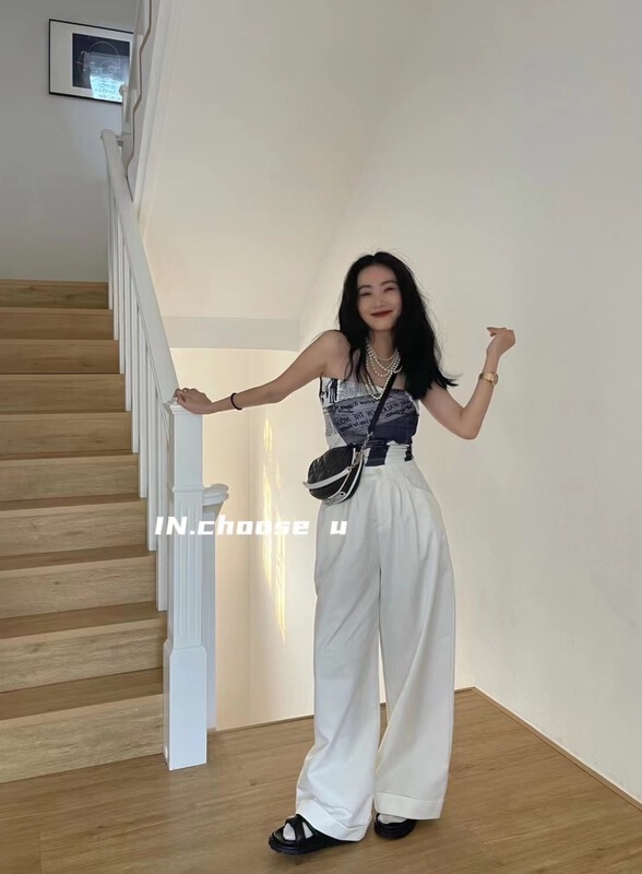 goods in stock! [in. Choose u] high waist wide leg straight casual pants 69273# zxl