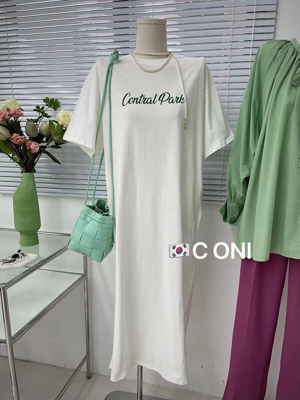 【C 歐尼 】長款韓系簡約棉質印花字母短袖T恤連衣裙  C331-V1327#  HLL