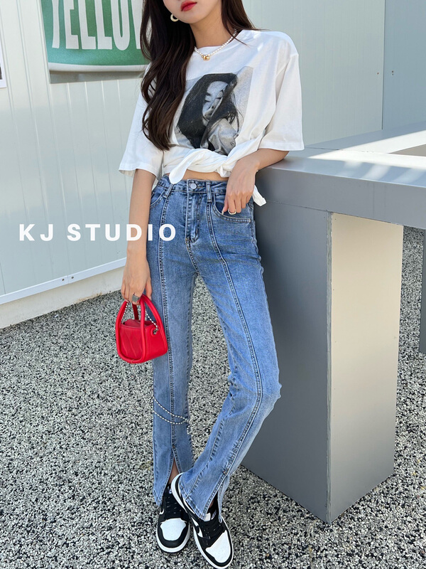 New year in early spring! [kJ] high waist slim split elastic small leg jeans (excluding matching) ys-2829# zxl