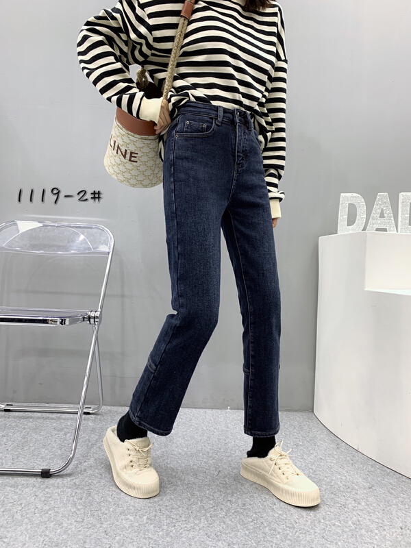 [Mina] flocking elastic straight jeans 1119-2# LJF