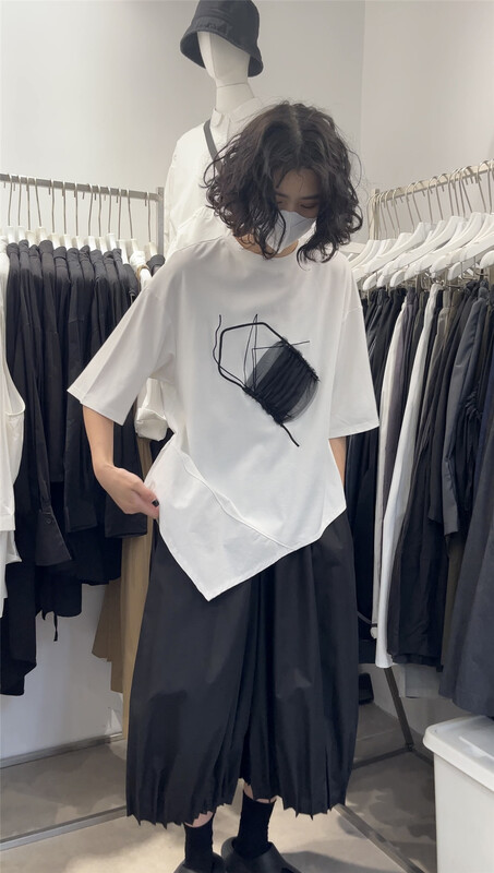 [three and two out] irregular color matching short sleeved T-shirt 99082# L