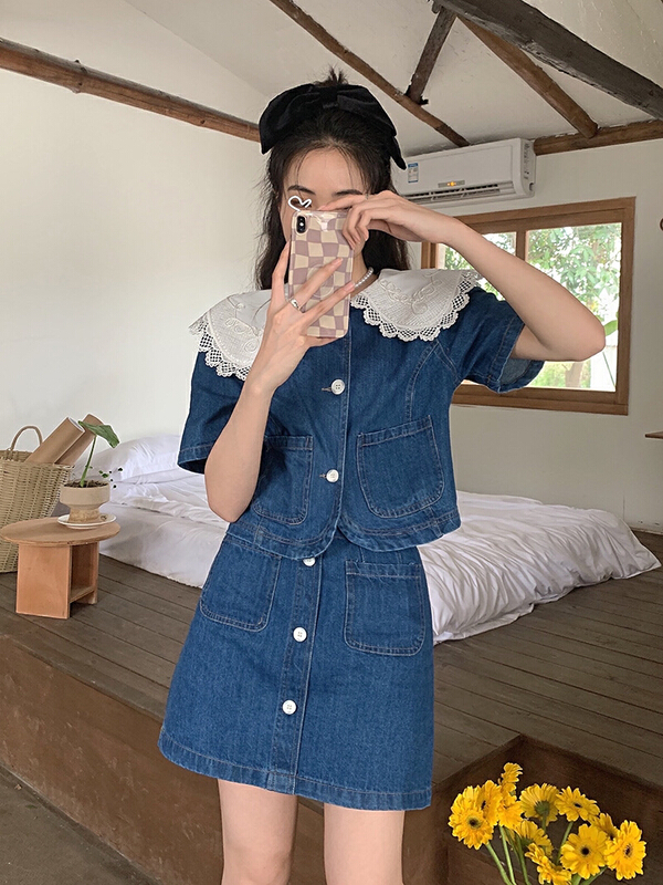 [smile baby] small fragrance stitched lace doll neck coat + A-shaped cowboy half suit b3026# WPL