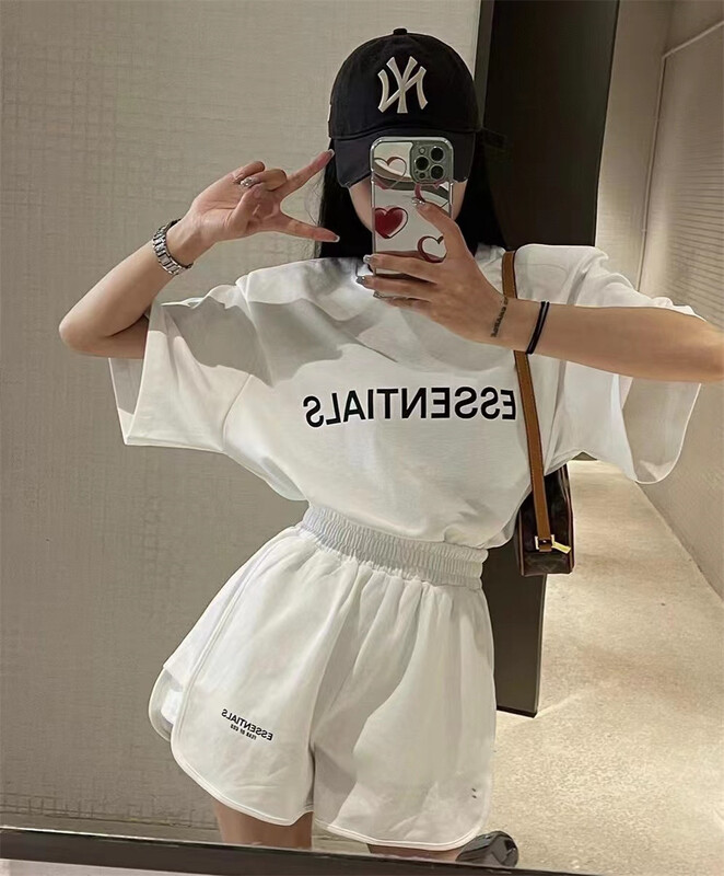 [Hebe] letter print loose short sleeve T-shirt + versatile fashion casual pants set 1260# XYJ