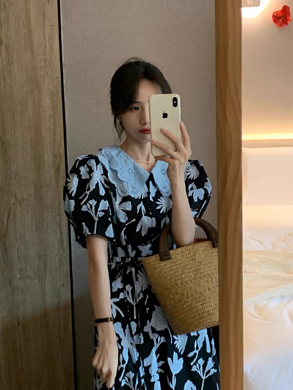 [the fan] niche design color contrast print dress 501985# zxx