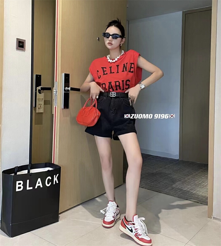 [zuomo Zuo Mo] Korean high waist versatile denim shorts (without belt) 9196# XJ