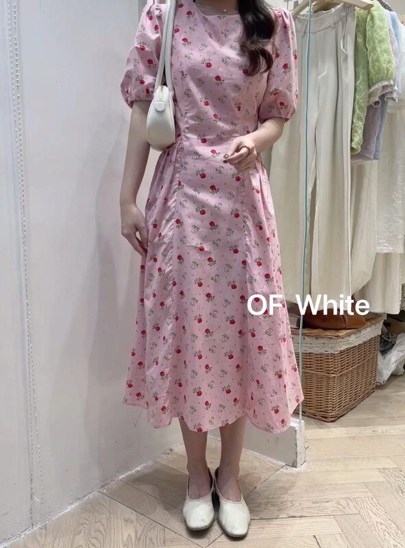 [of white] Vintage color contrast pastoral lady dress f881329# L