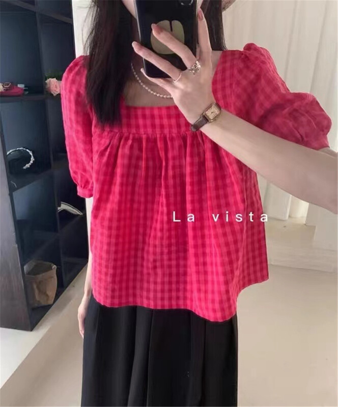 [Susan] square neck Plaid temperament shirt 18506# LSW