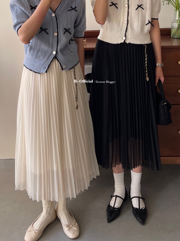 goods in stock! [B plus] Pleated Chiffon Elastic Waist Skirt (with belt) 22-9117-2# HBx